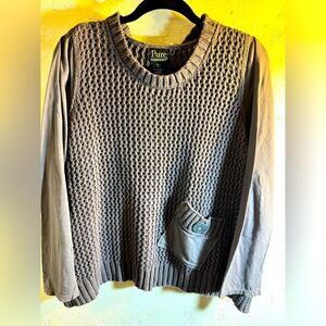 Sweater by PURE hand knit XS/S on tag, grey to taupe in color, 100% cotton, love